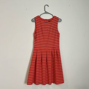 Pink dress with stripes and flared skirt